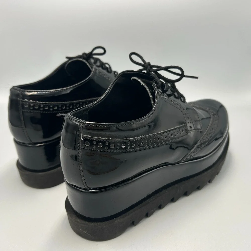 Platform Creeper Shoes Grunge Black Patent Leather Wingtip Chunky Womens 6